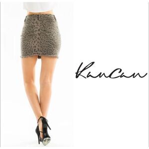 KanCan Women's Gray Leopard Print Denim Mini Skirt Size Medium